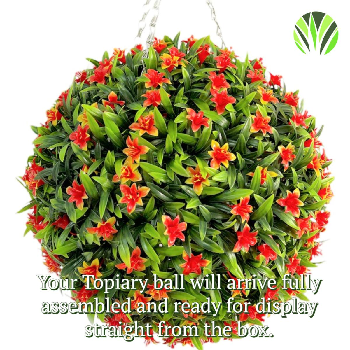 Best Artificial 23cm Orange Lily Hanging Basket Flower Topiary Ball - Orange – image 6