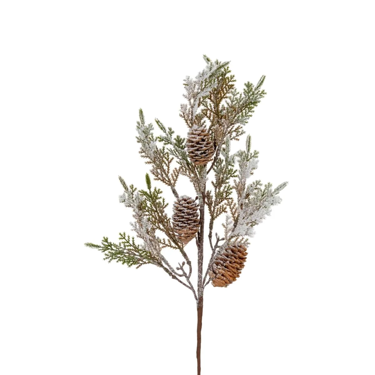 Large Frosted Cypress Fir Branch Spray With Pinecones Artificial - White