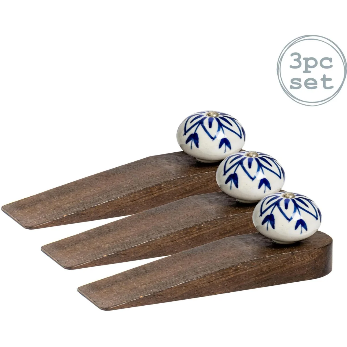 Wooden Door Stops - Navy Flower - Pack of 3 - Navy Flower – image 2