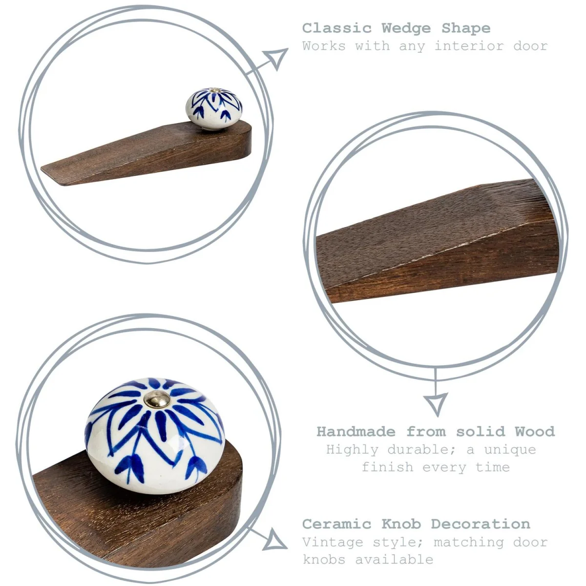 Wooden Door Stops - Navy Flower - Pack of 3 - Navy Flower – image 3