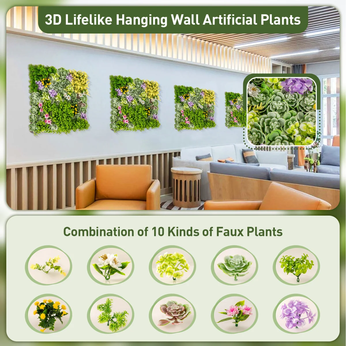 2 Pack Artificial Plants Wall Panels - Green – image 3