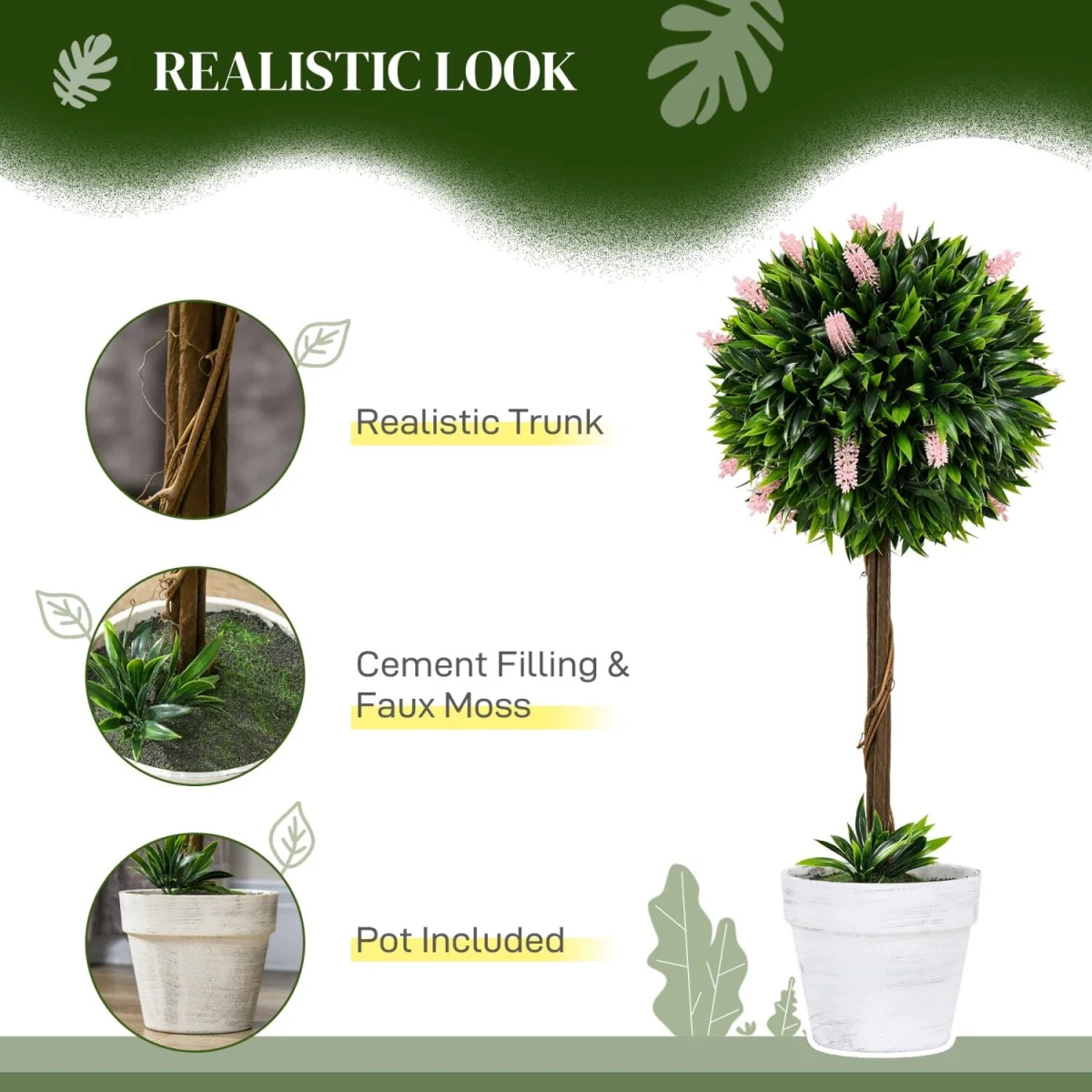Yodina Set of 2 Pink Artificial Flower Ball Trees with Pots for Indoor and Outdoor Styling 60cm – image 2