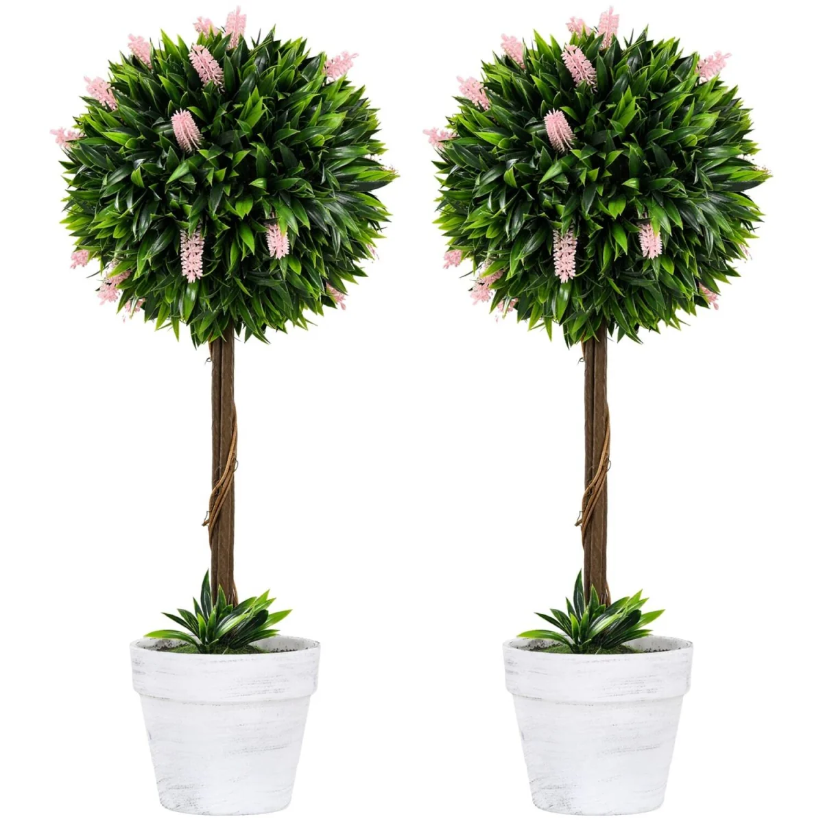 Yodina Set of 2 Pink Artificial Flower Ball Trees with Pots for Indoor and Outdoor Styling 60cm – image 3