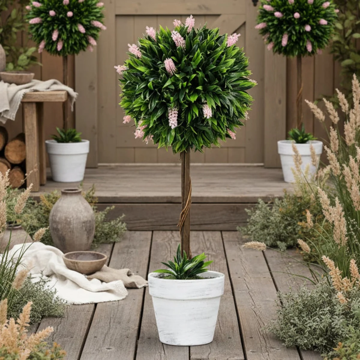 Yodina Set of 2 Pink Artificial Flower Ball Trees with Pots for Indoor and Outdoor Styling 60cm – image 5