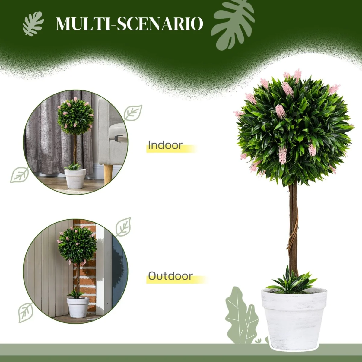 Yodina Set of 2 Pink Artificial Flower Ball Trees with Pots for Indoor and Outdoor Styling 60cm – image 6