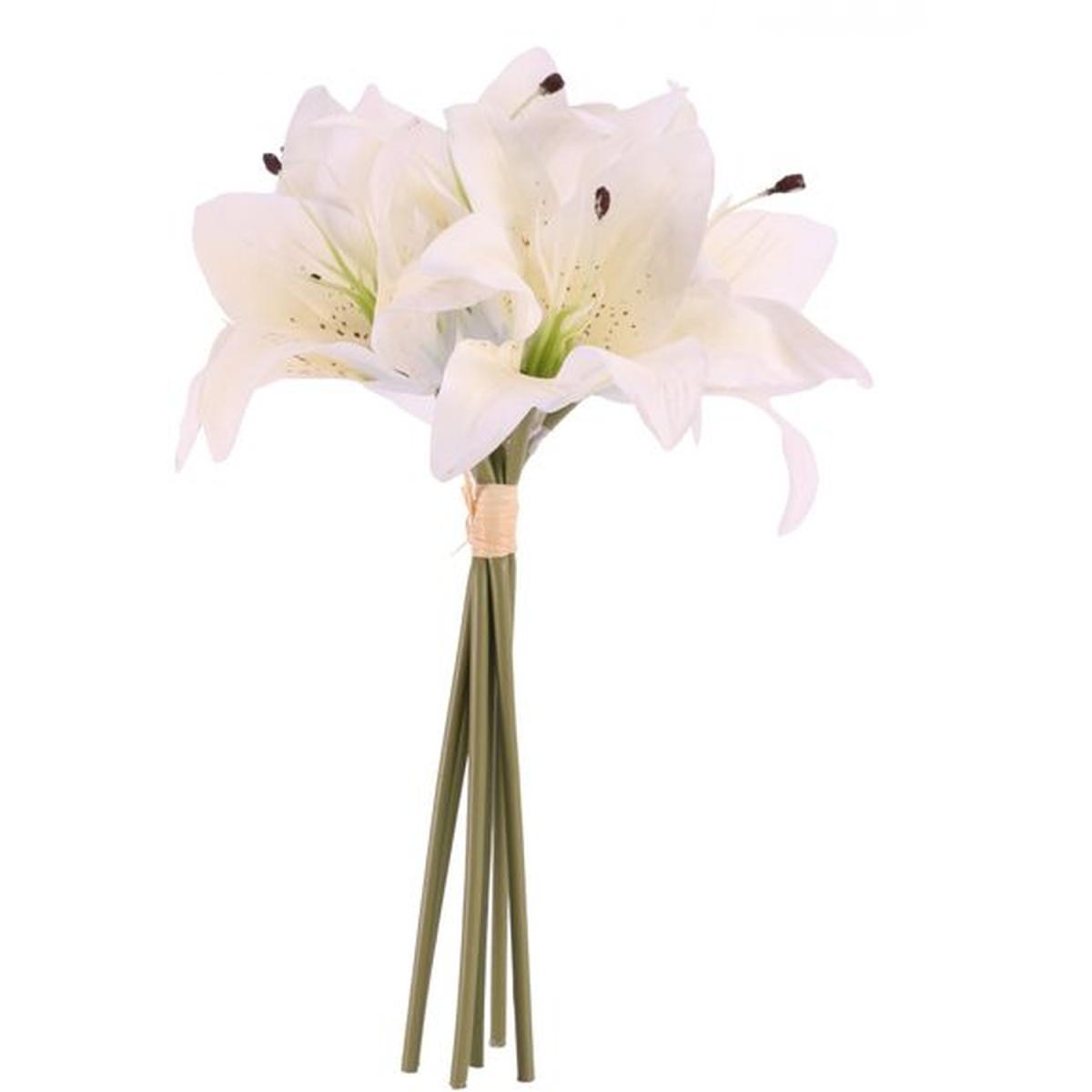 Artificial Silk Lily Bouquet 6 Lily Heads - Cream – image 2