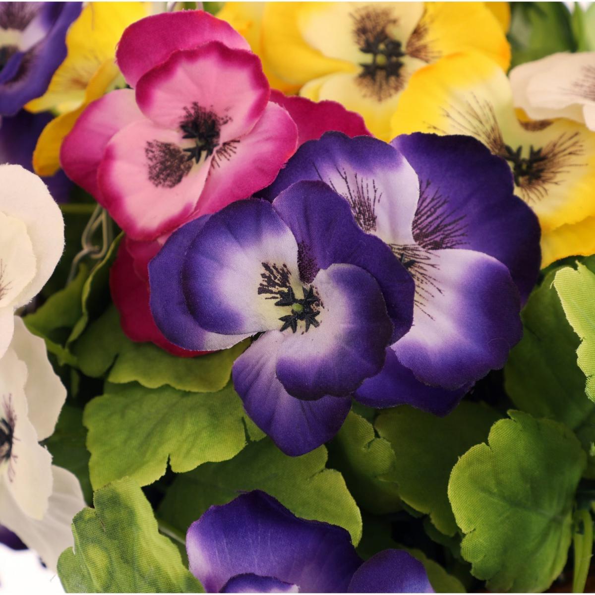 Artificial Garden Hanging Wicker Basket with Multicoloured Pansy Flowers – image 3