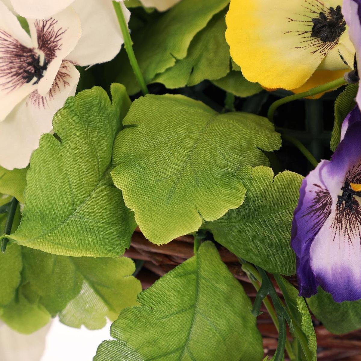 Artificial Garden Hanging Wicker Basket with Multicoloured Pansy Flowers – image 4