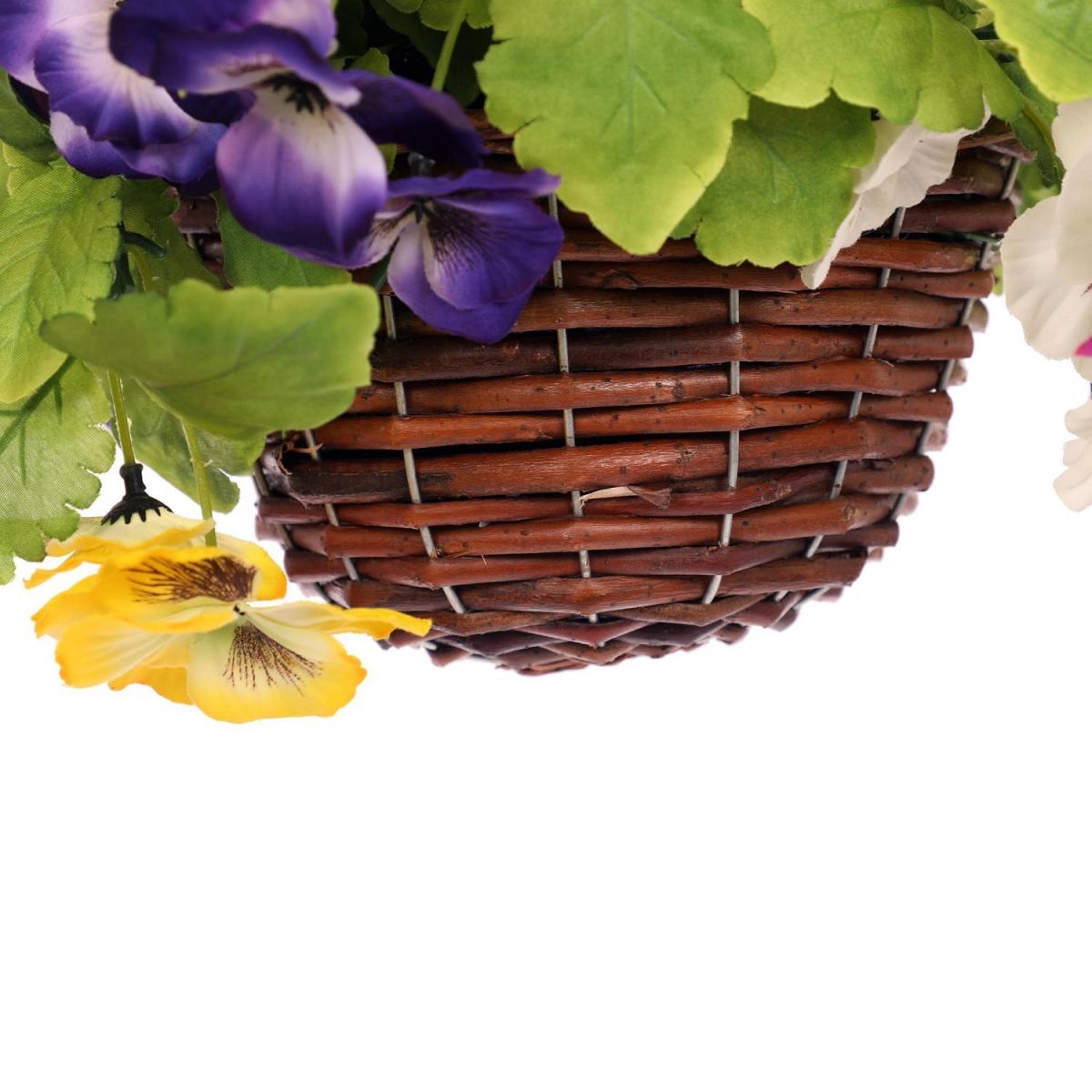 Artificial Garden Hanging Wicker Basket with Multicoloured Pansy Flowers – image 5