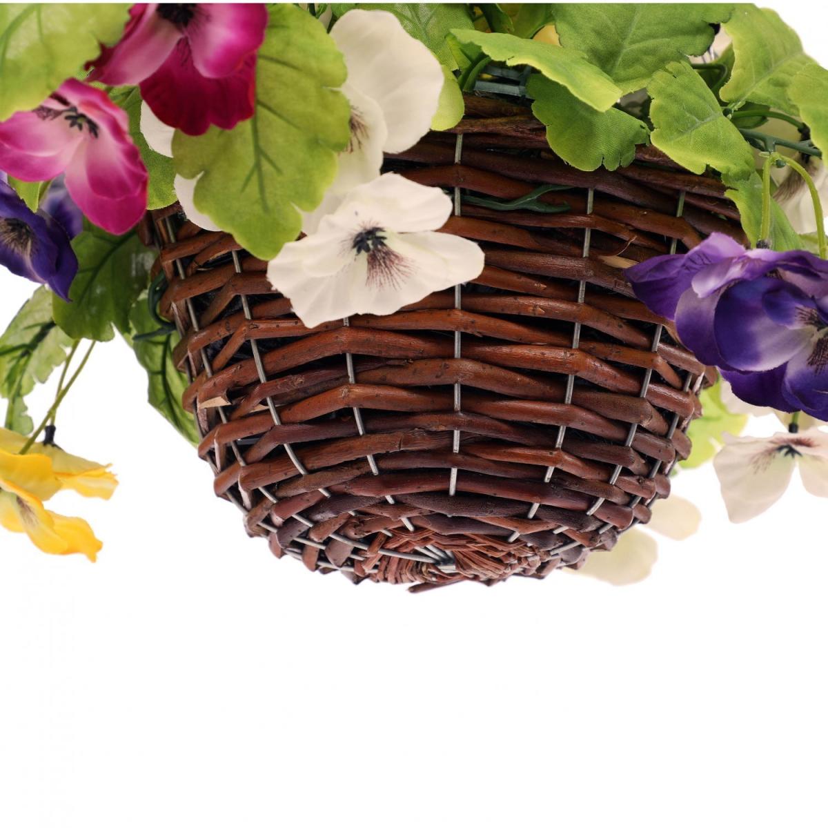 Artificial Garden Hanging Wicker Basket with Multicoloured Pansy Flowers – image 6
