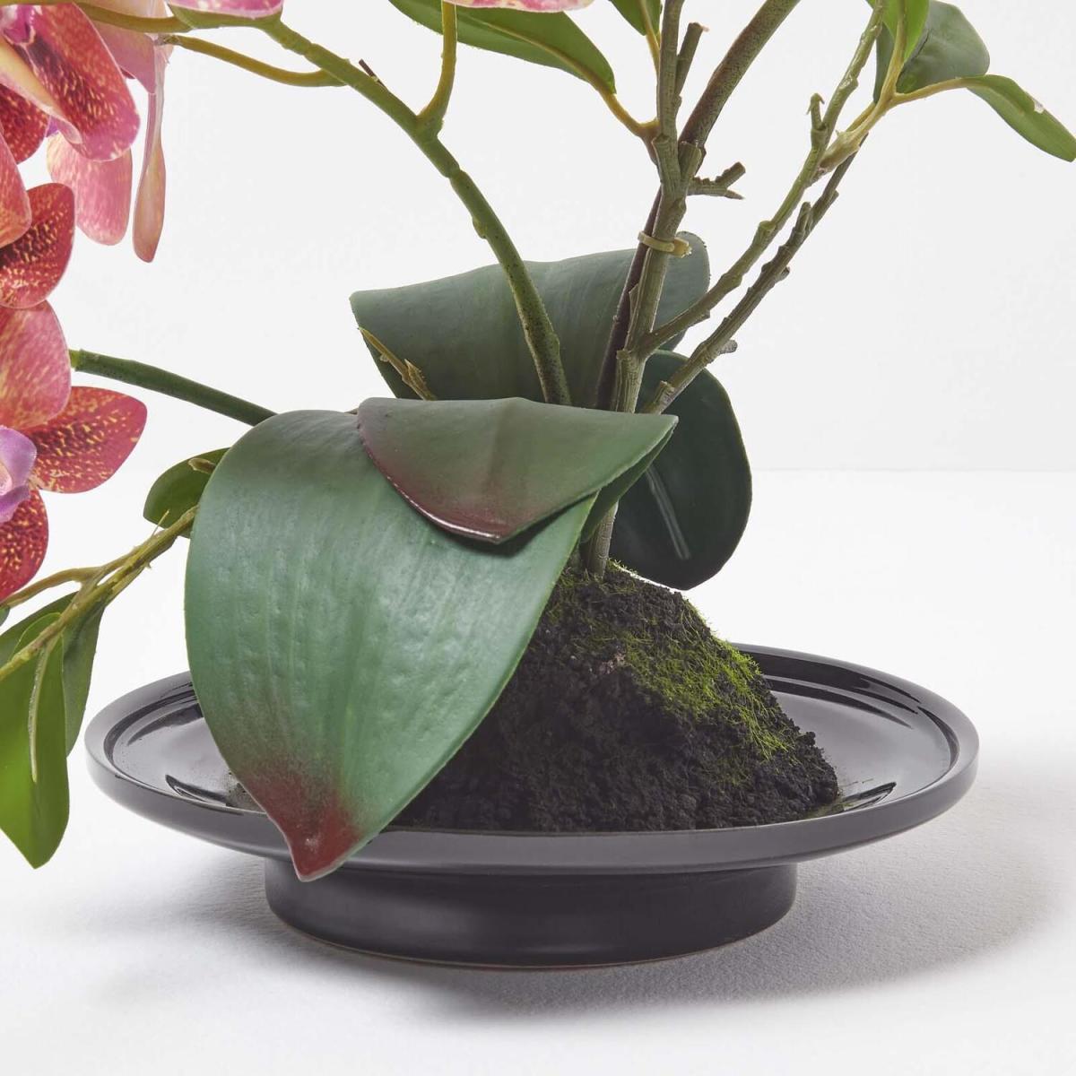 Homescapes 32cm Lifelike Artificial Orange Orchid Black Ceramic Bowl - Orange – image 4