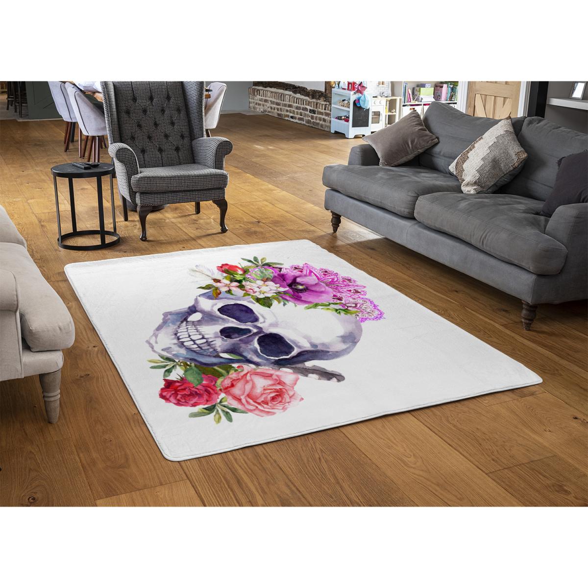 Human Skull With Flowers Rug - Pink / 230cm – image 3
