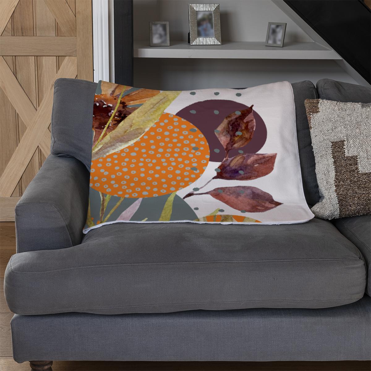 Orange Geometric With Flowers Blanket - Orange – image 3