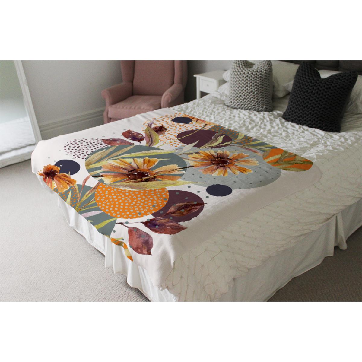 Orange Geometric With Flowers Blanket - Orange – image 4