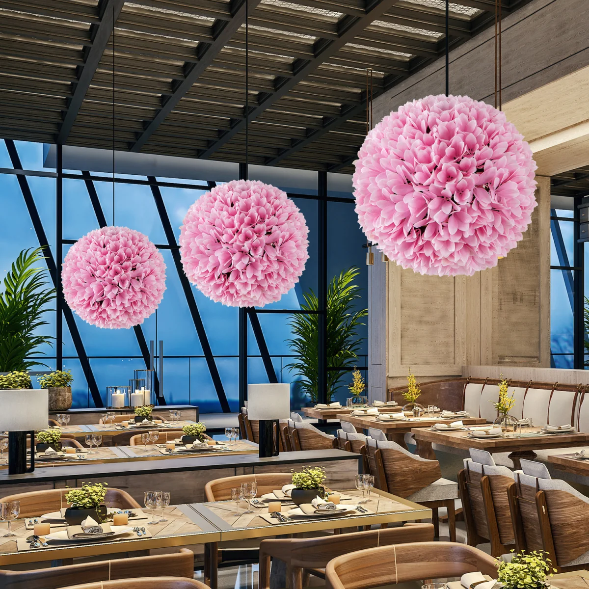 2 PCS Artificial Plant Topiary Balls - Pink – image 2