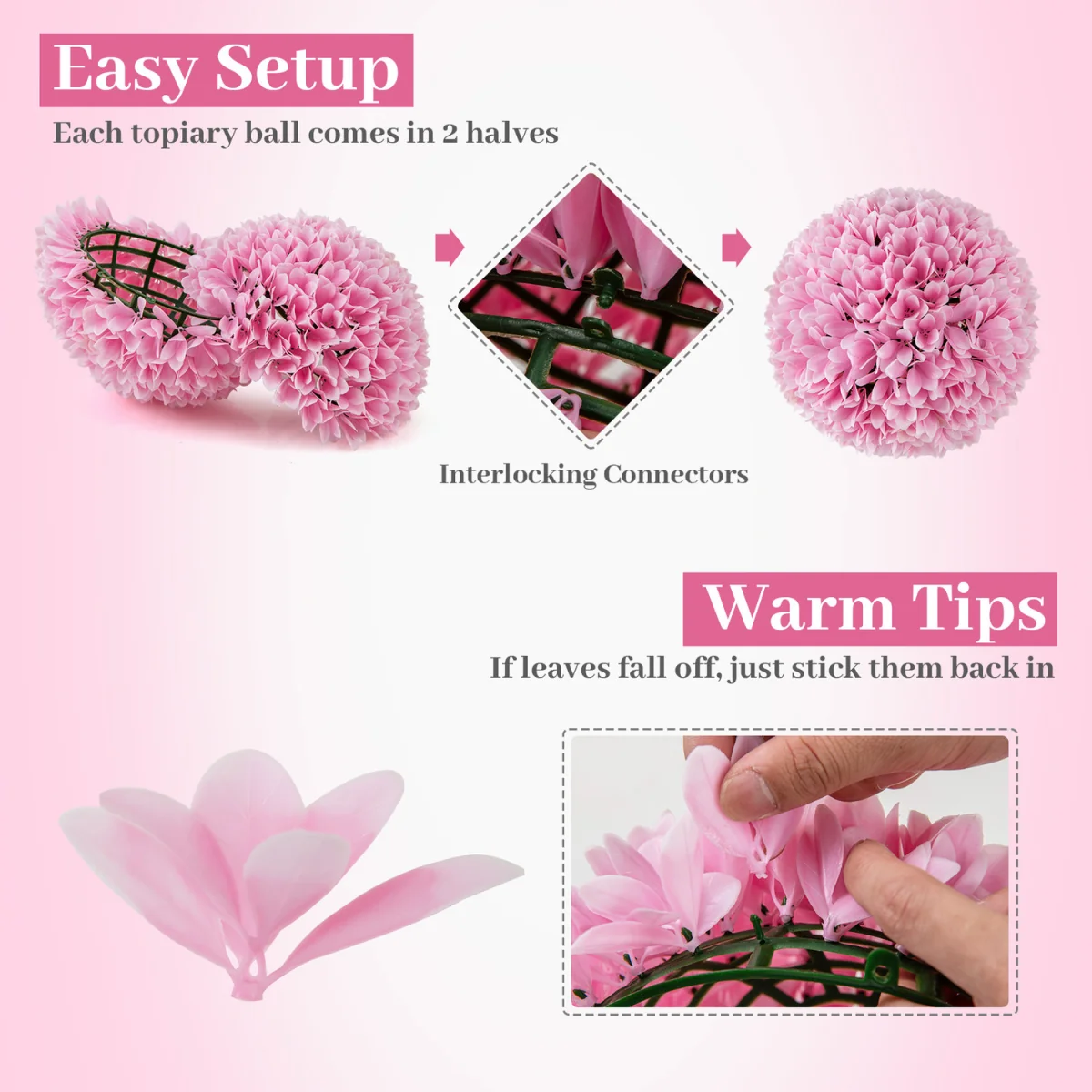 2 PCS Artificial Plant Topiary Balls - Pink – image 5