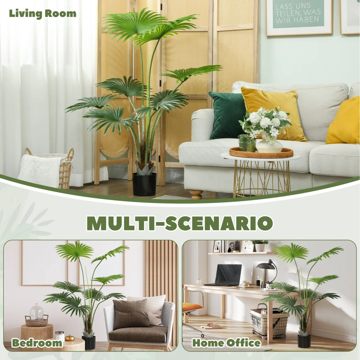 HOMCOM Artificial Plant with PEVA Leaves and Coconut Coir  - Green / 145cm – image 6