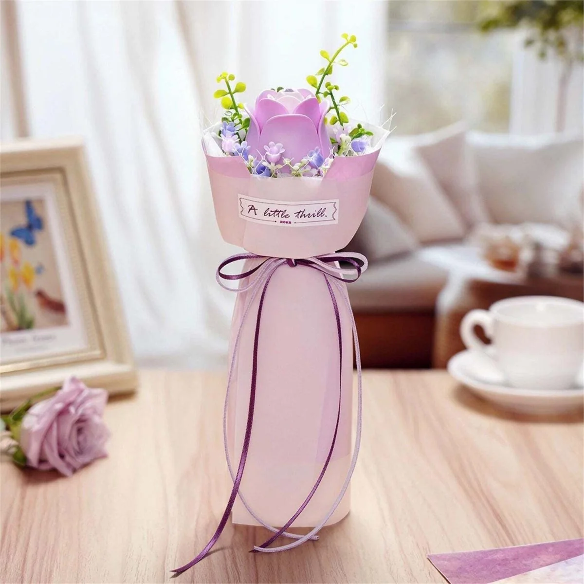 DIY Wooden Flower Bouquet 3D Puzzle Craft Kit - Purple Rose – image 3