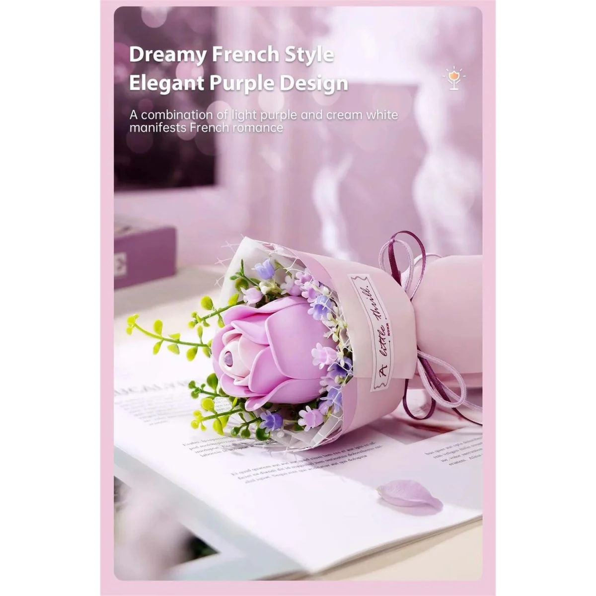 DIY Wooden Flower Bouquet 3D Puzzle Craft Kit - Purple Rose – image 6