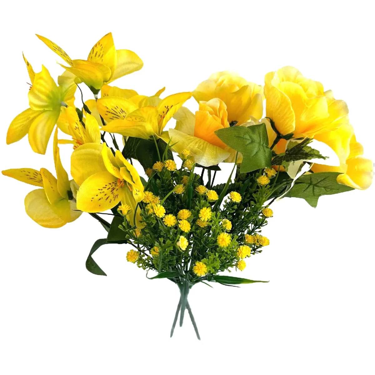 Artificial Plant Flower 3pc Pack Yellow Rose, Alstroemeria and Gypsophila - Yellow – image 2