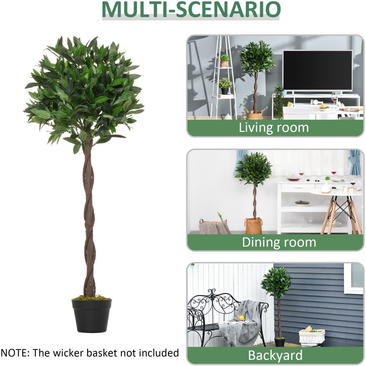 Set Of 2 90cm Artificial Bay Laurel Topiary - Green / 120cm – image 3