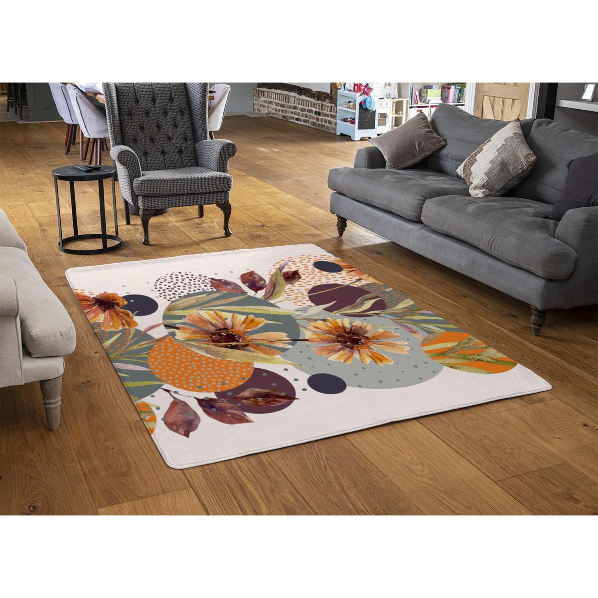 Orange Geometric With Flowers Rug - Orange / 230cm – image 3