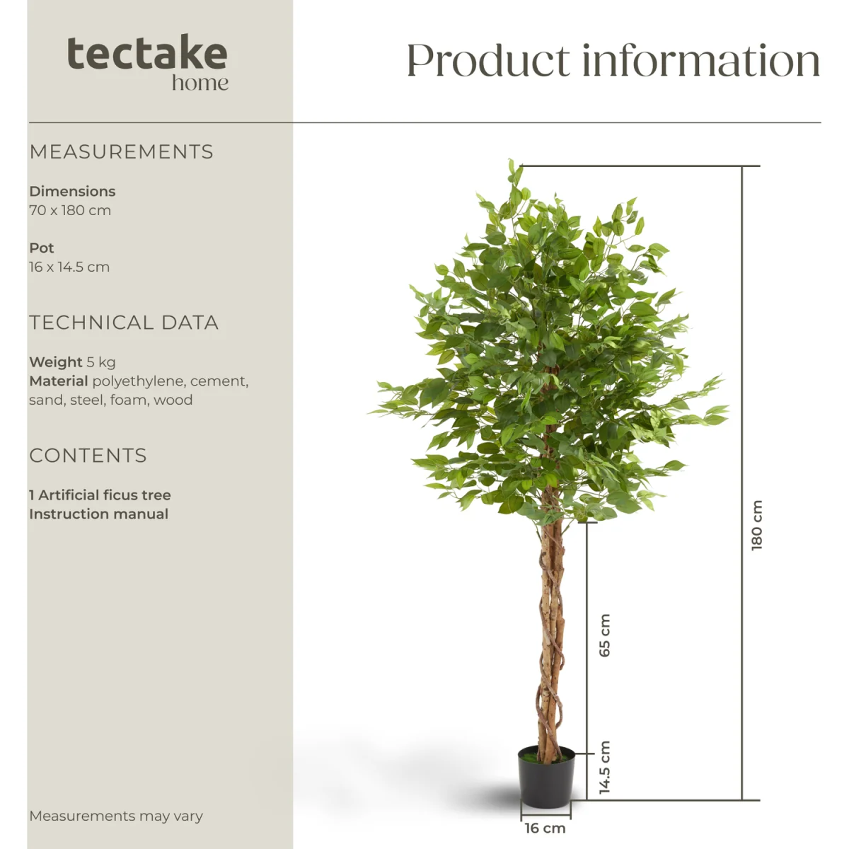 Artificial Plant - Detailed And Lifelike, Ficus Tree, Low-Maintenance - Green / 180cm – image 2