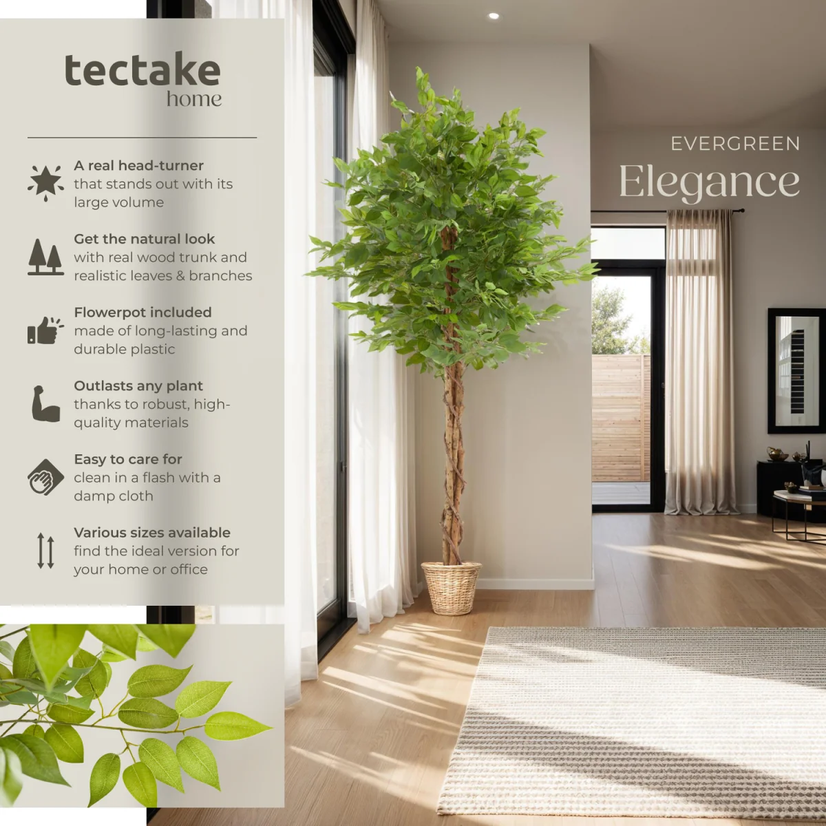 Artificial Plant - Detailed And Lifelike, Ficus Tree, Low-Maintenance - Green / 180cm – image 7