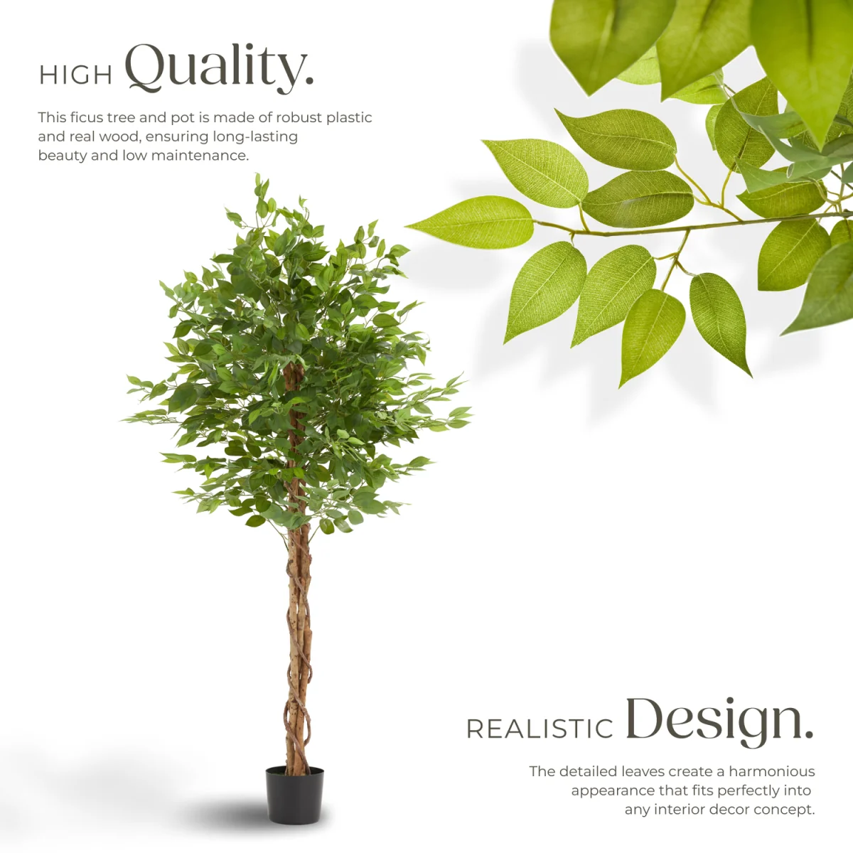 Artificial Plant - Detailed And Lifelike, Ficus Tree, Low-Maintenance - Green / 180cm – image 8