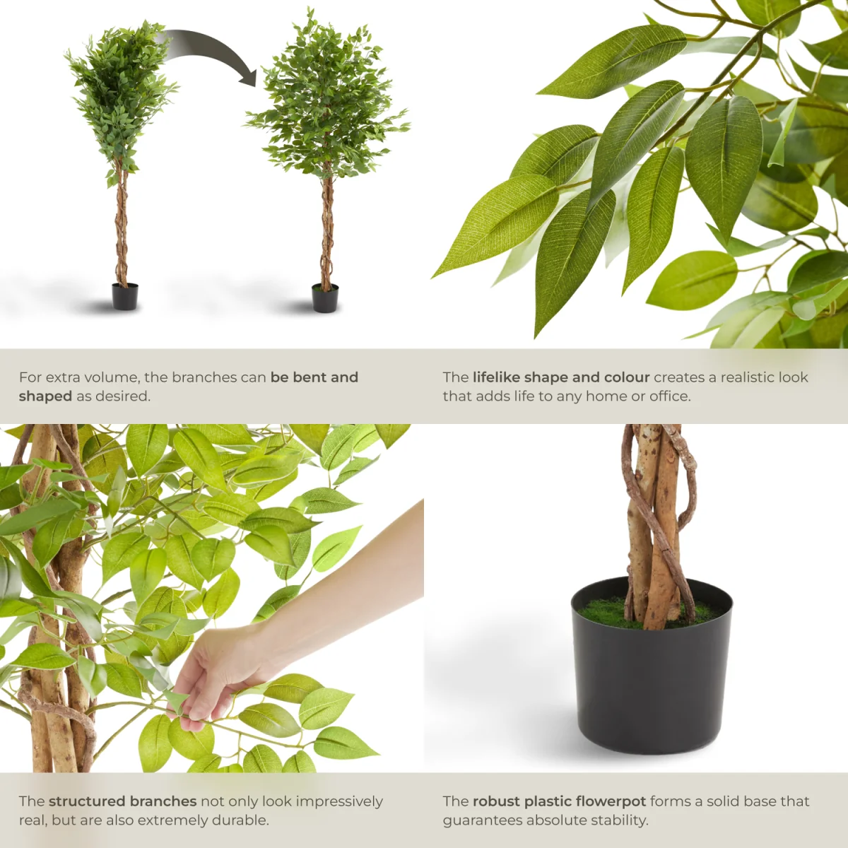 Artificial Plant - Detailed And Lifelike, Ficus Tree, Low-Maintenance - Green / 180cm – image 9