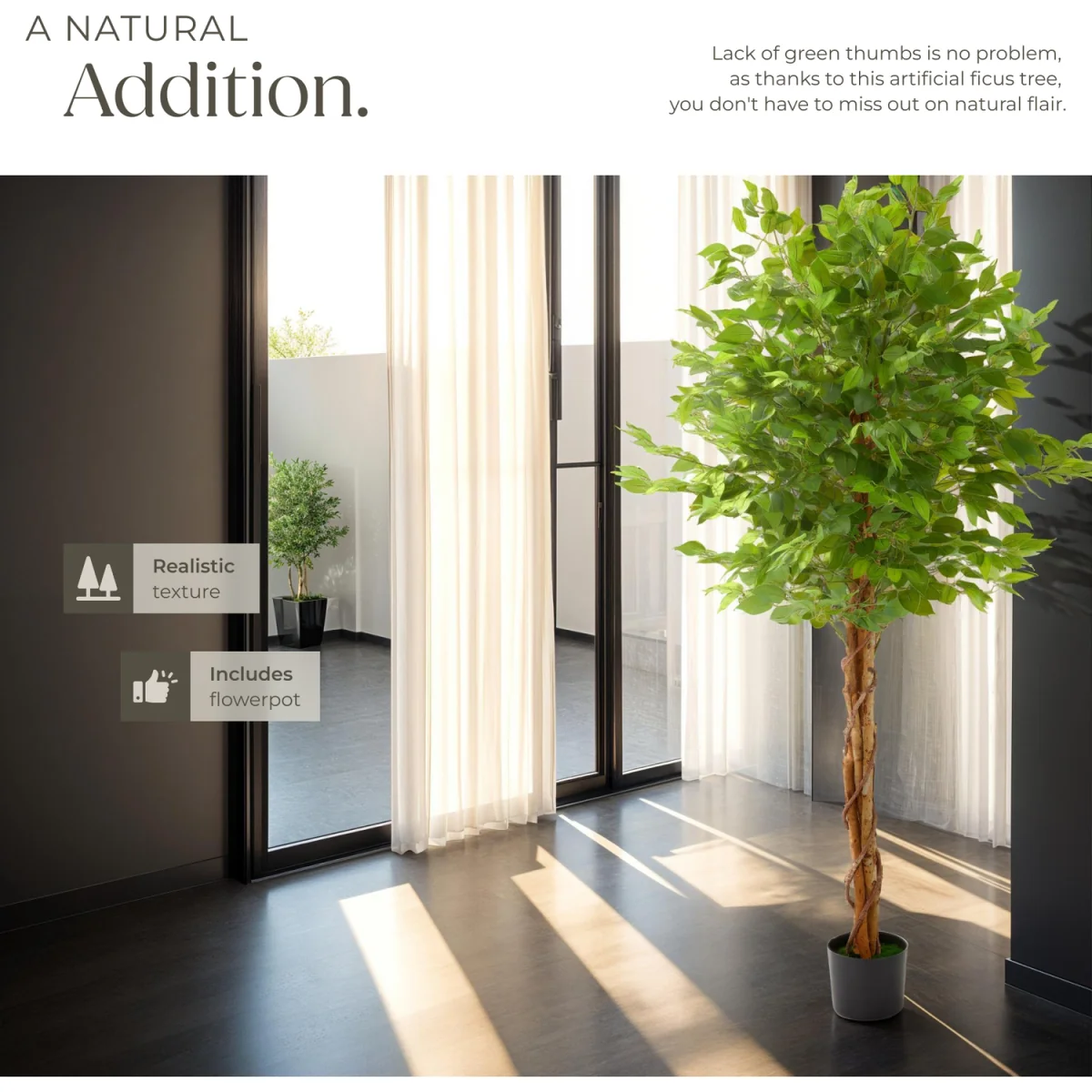 Artificial Plant - Detailed And Lifelike, Ficus Tree, Low-Maintenance - Green / 180cm – image 10