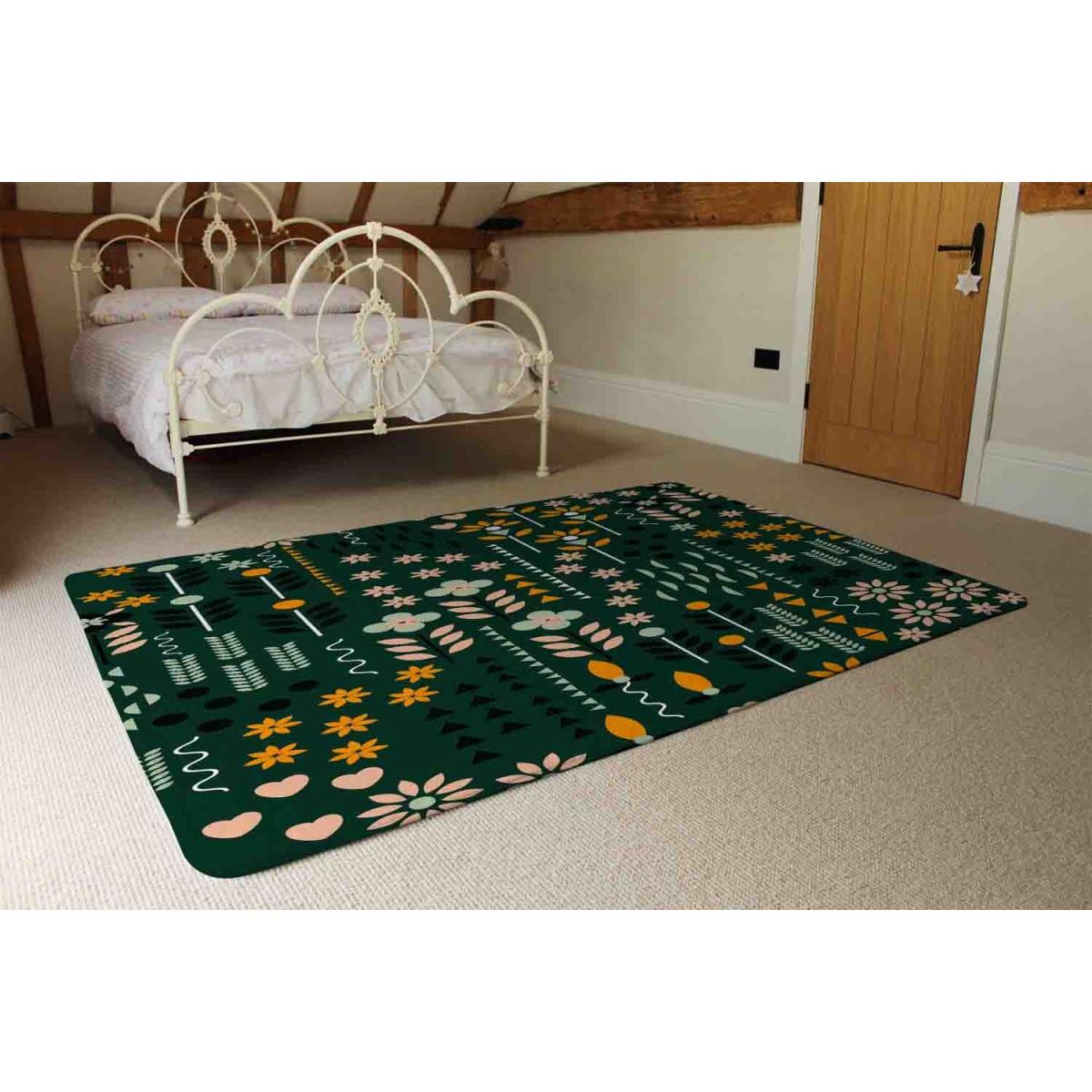 Selection Of Flowers Print Rug - Green / 110cm – image 3