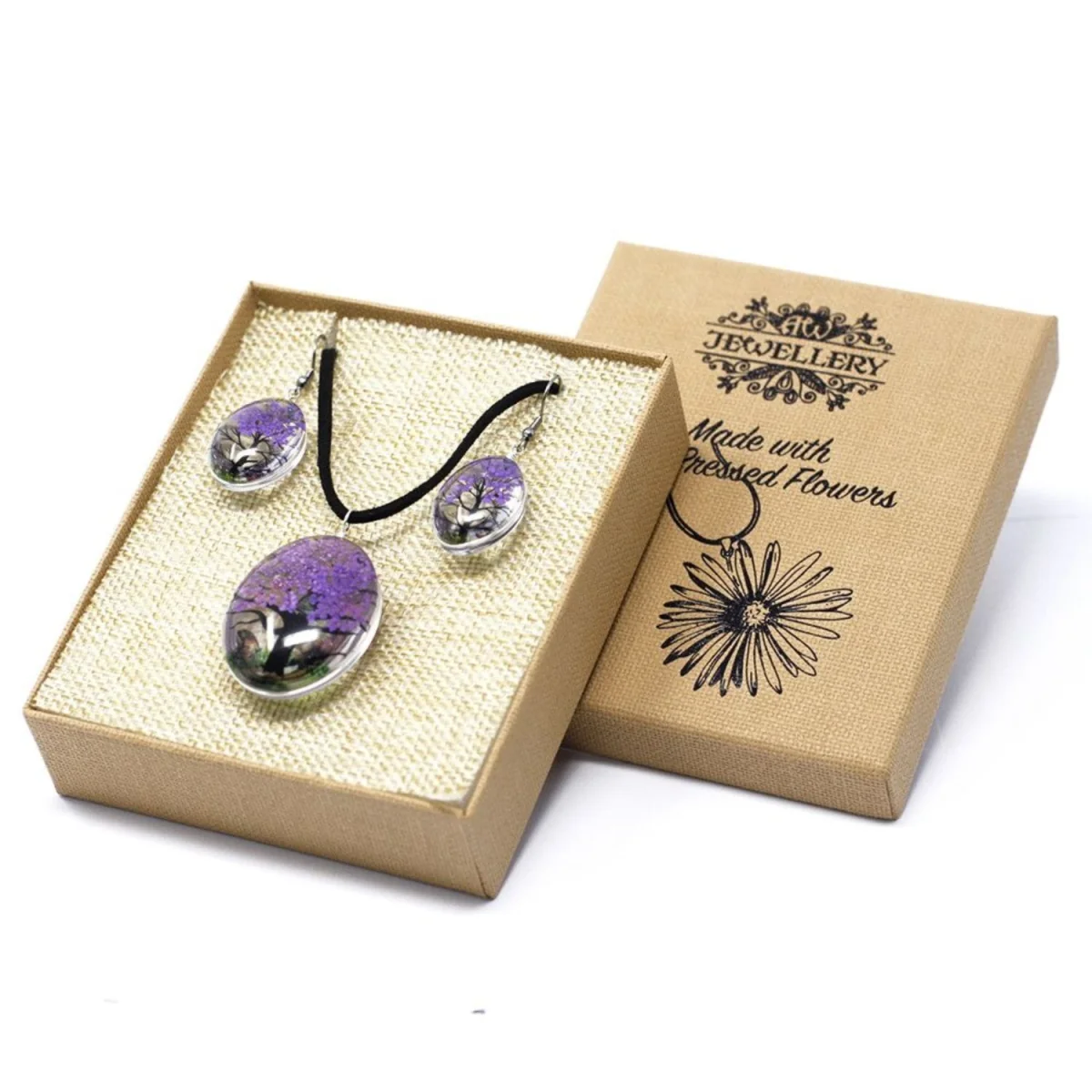 Pressed Flowers Tree of Life Necklace - Purple – image 4