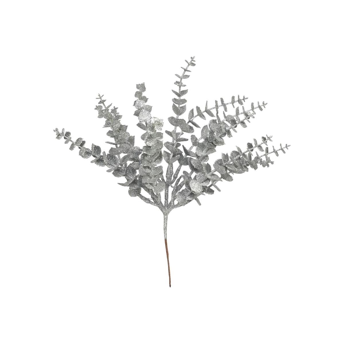 Artificial Glitter Eucalyptus Bush - Silver