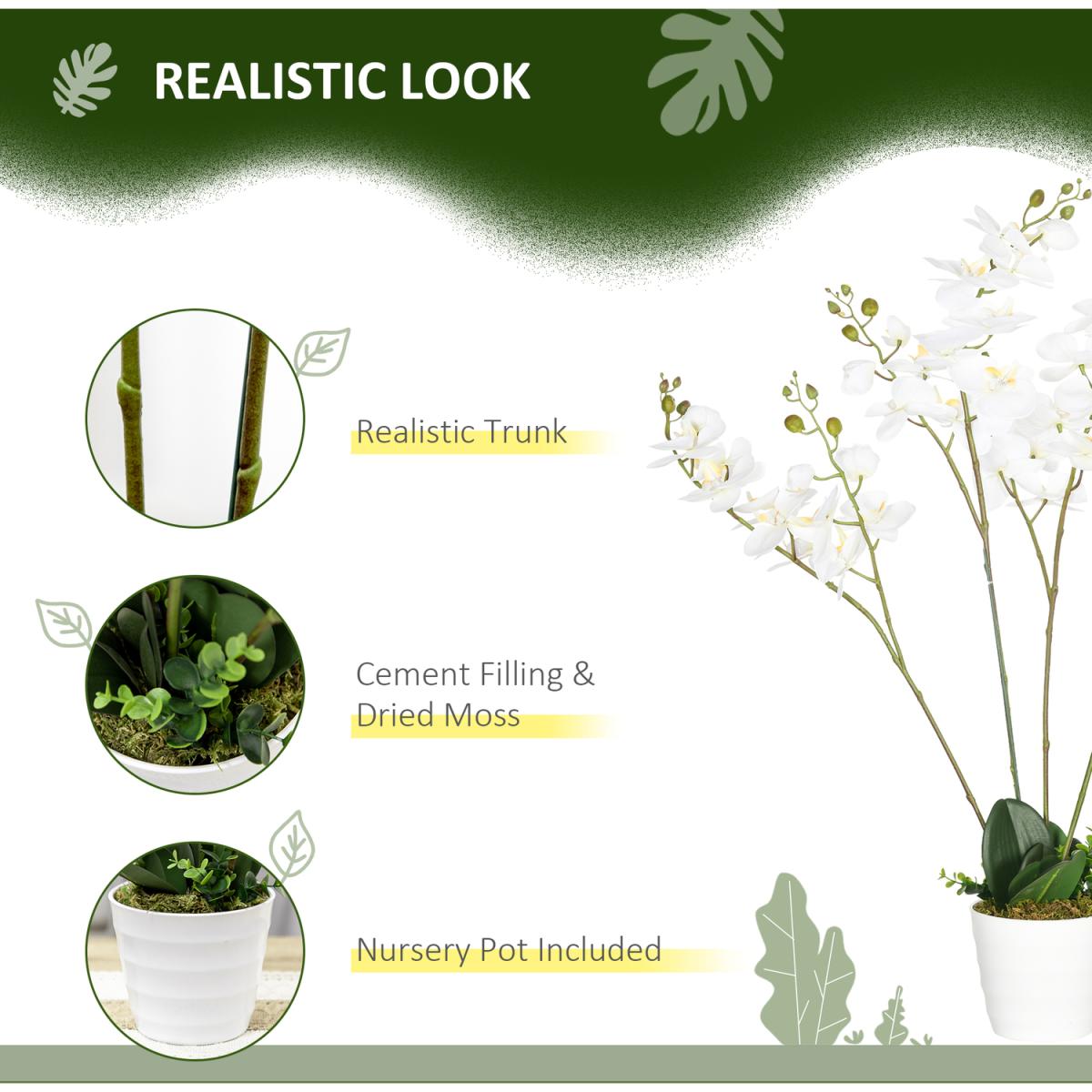 Artificial Flowers Orchid Phalaenopsis in Pot 75 cm for Home Decor - Green – image 6