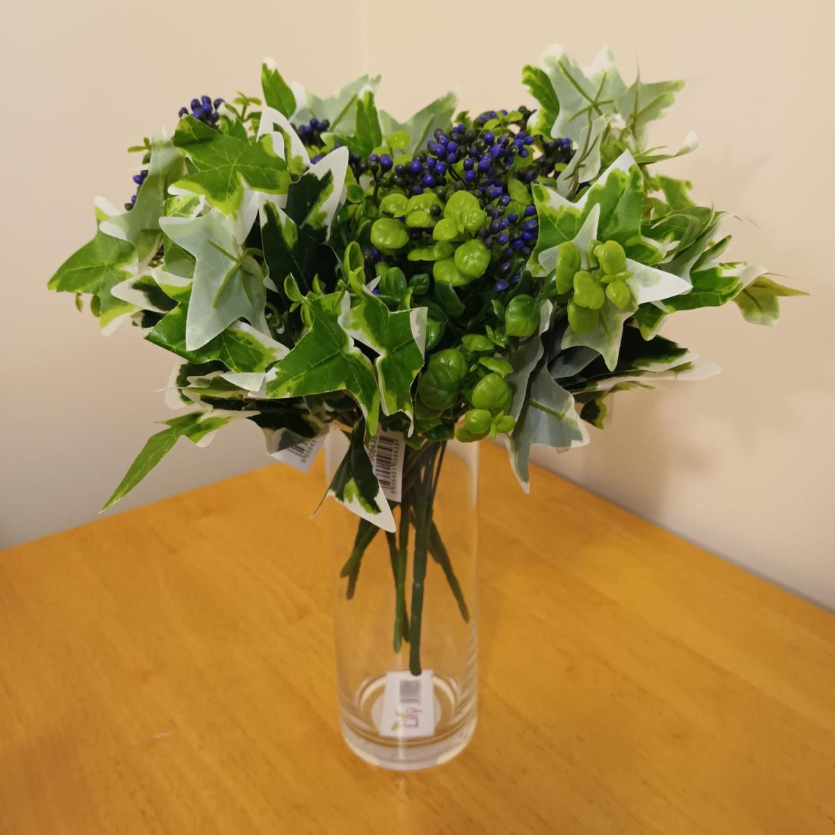 Artificial Purple Berry Bush and Variegated Ivy Foliage Arrangement - Purple – image 2