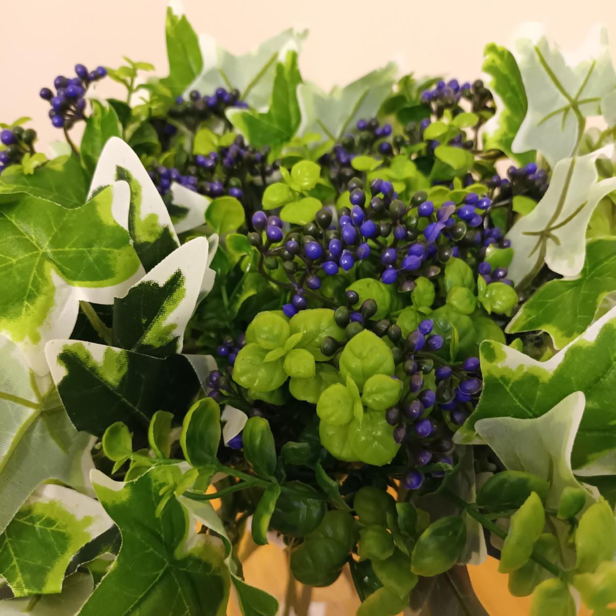 Artificial Purple Berry Bush and Variegated Ivy Foliage Arrangement - Purple – image 3