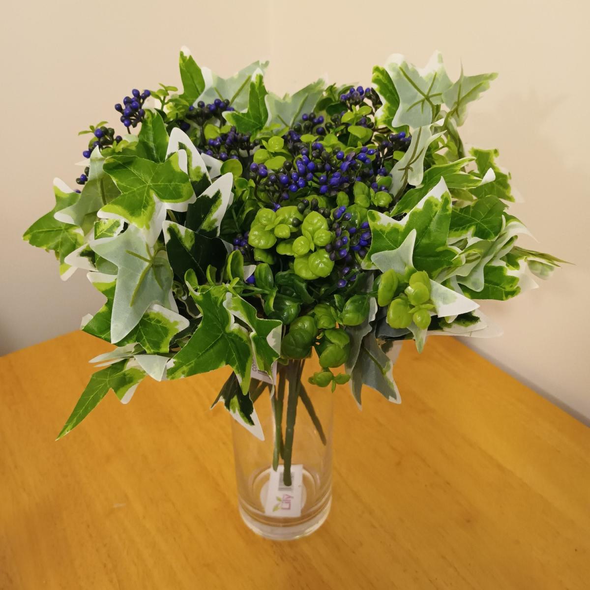 Artificial Purple Berry Bush and Variegated Ivy Foliage Arrangement - Purple – image 4