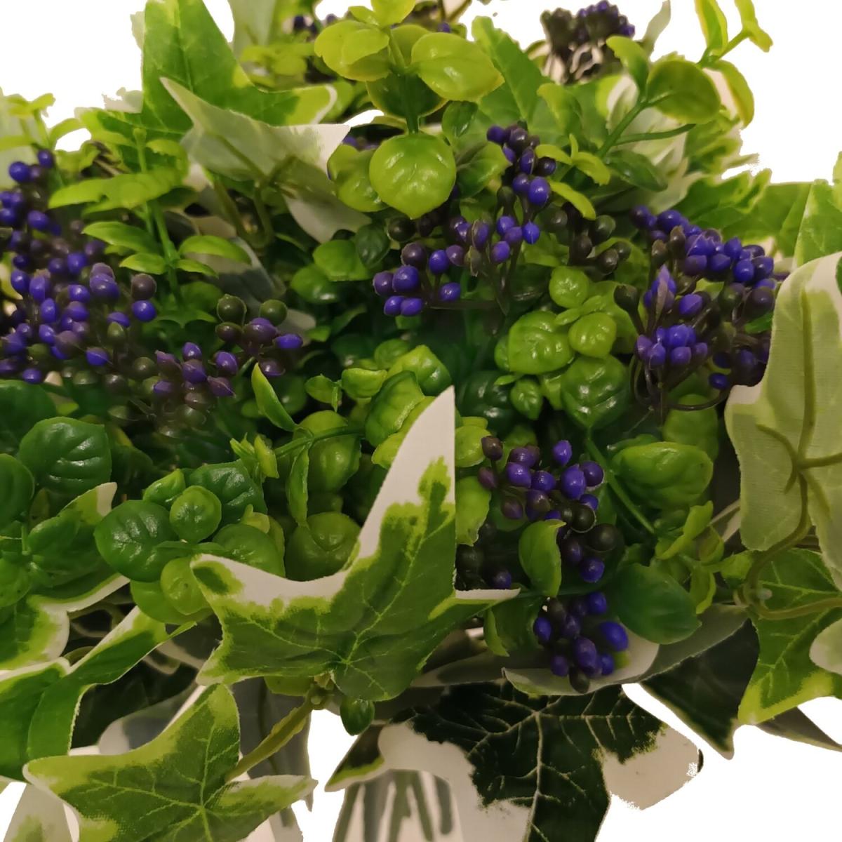Artificial Purple Berry Bush and Variegated Ivy Foliage Arrangement - Purple – image 5