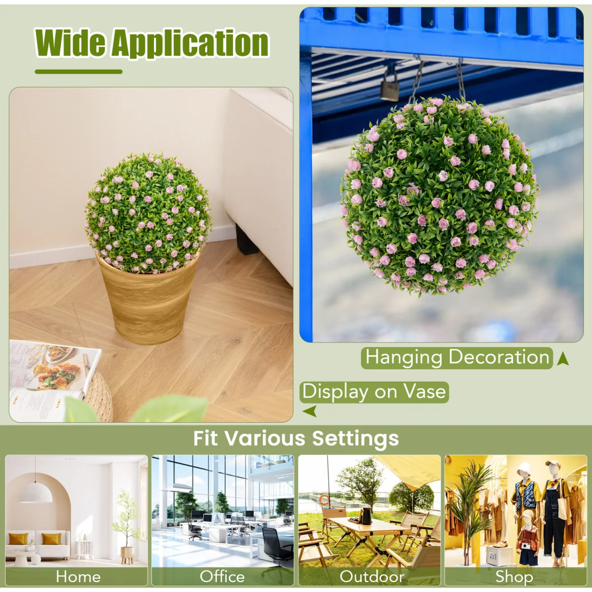 2PCS Artificial Plant Topiary Balls - Green – image 4
