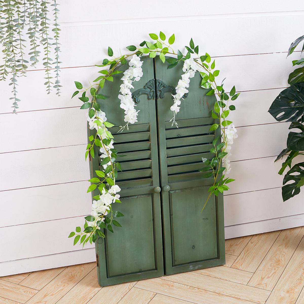 Artificial White Wisteria Flower Vine Garland Leaves Hanging Arch Door Decor - Green – image 2