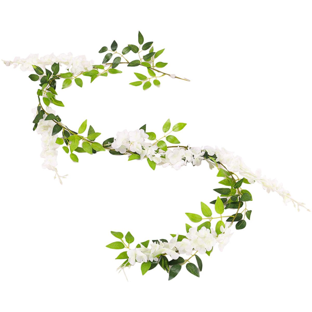 Artificial White Wisteria Flower Vine Garland Leaves Hanging Arch Door Decor - Green – image 3