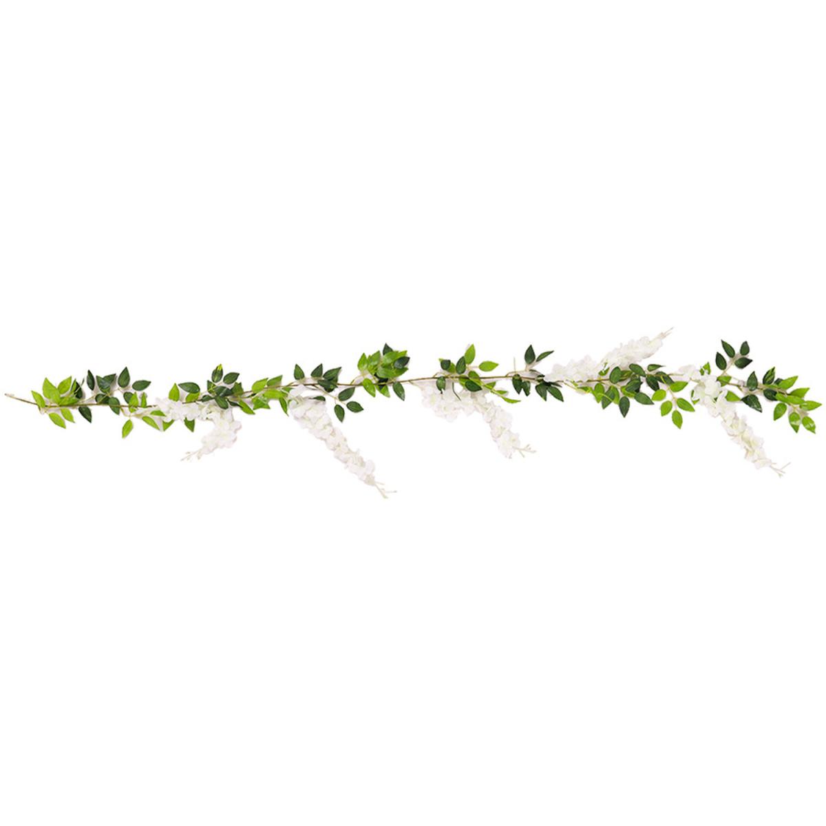 Artificial White Wisteria Flower Vine Garland Leaves Hanging Arch Door Decor - Green – image 4