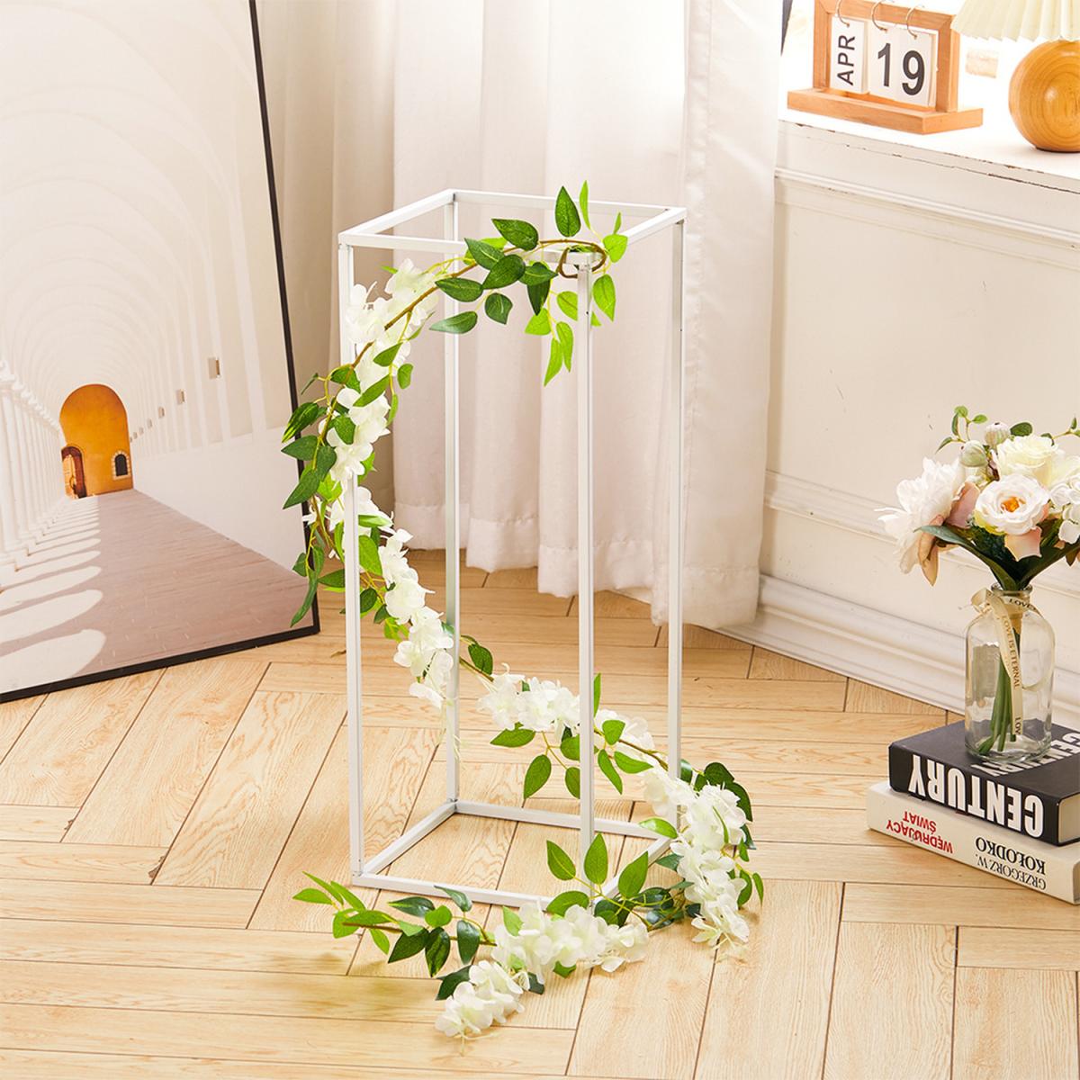 Artificial White Wisteria Flower Vine Garland Leaves Hanging Arch Door Decor - Green – image 6