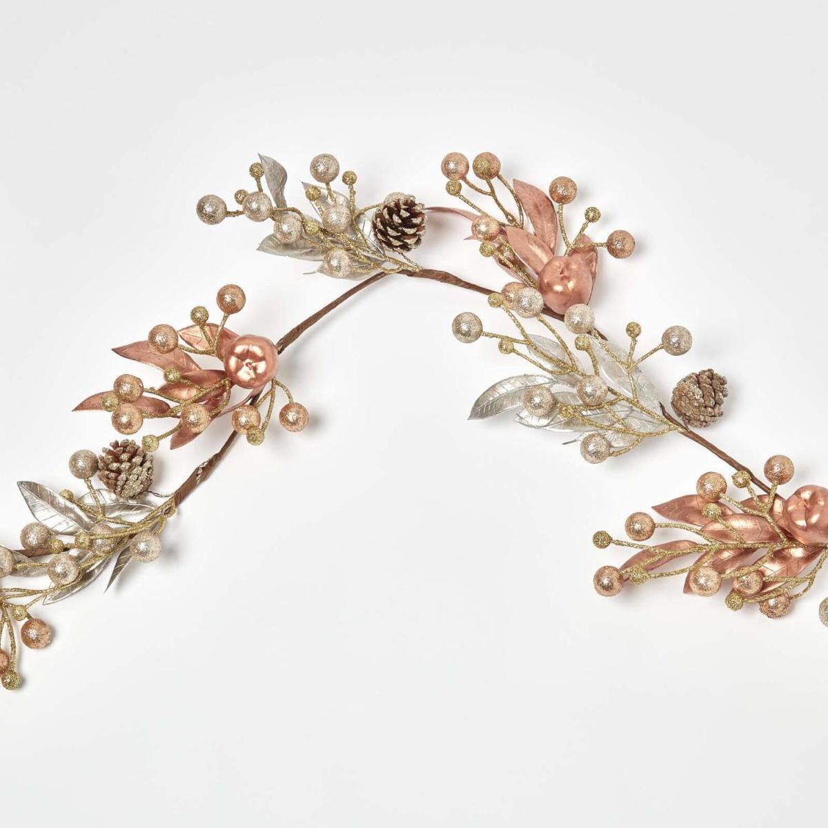 Homescapes Champagne Pinecone Apple Christmas Garland 150 cm - Champagne and Bronze – image 4