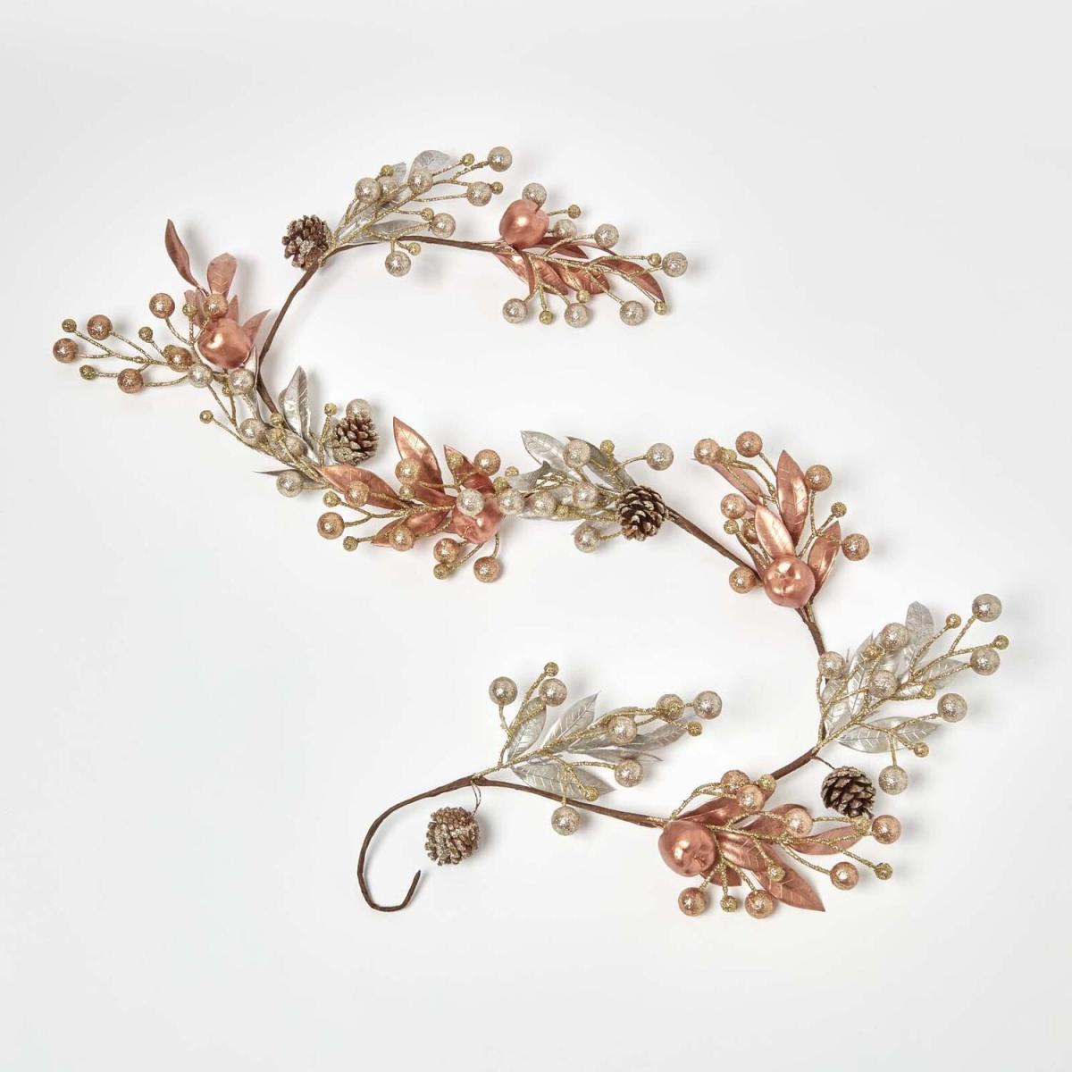 Homescapes Champagne Pinecone Apple Christmas Garland 150 cm - Champagne and Bronze – image 1