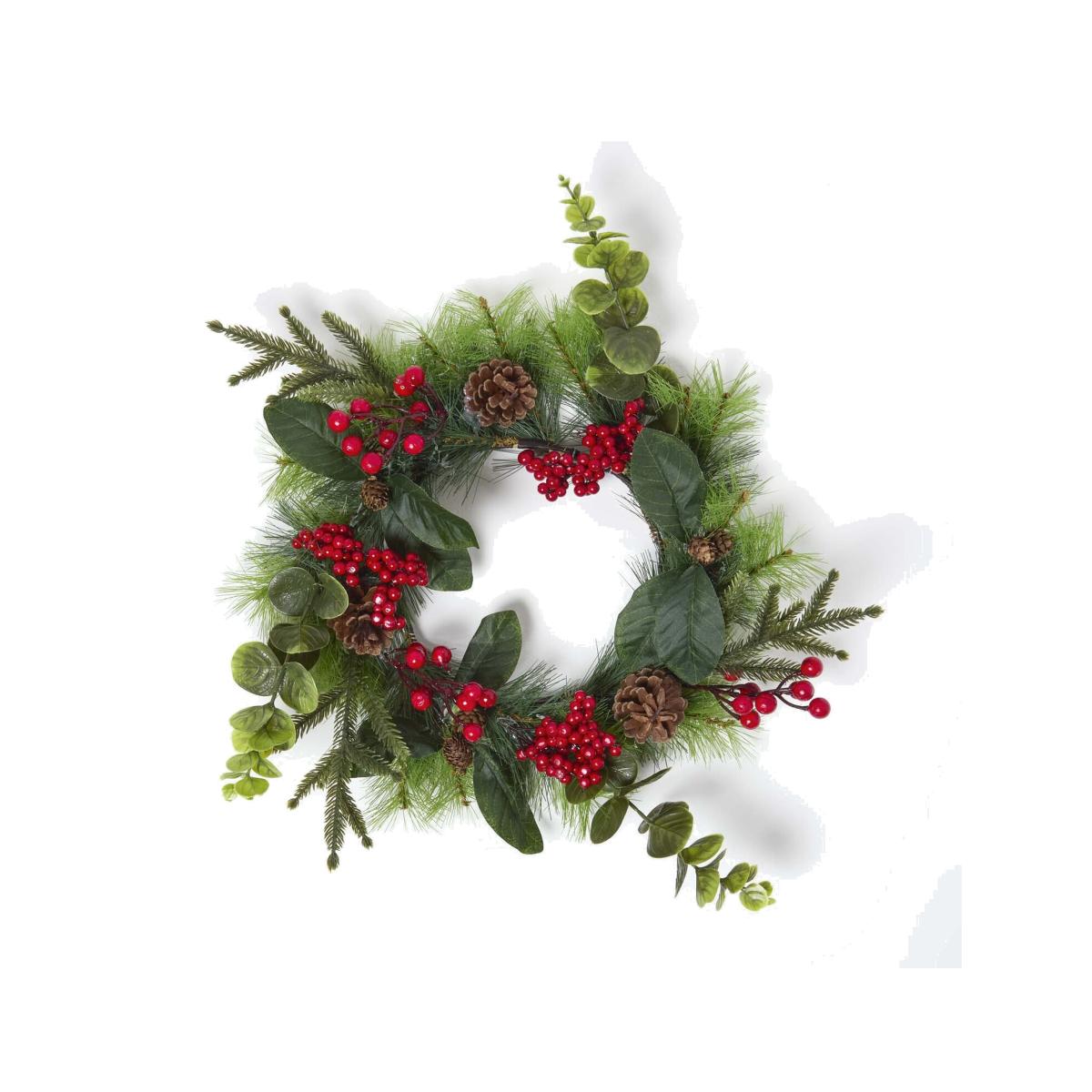 Artificial Winter Woodland and Eucalyptus Wreath - Green & Red