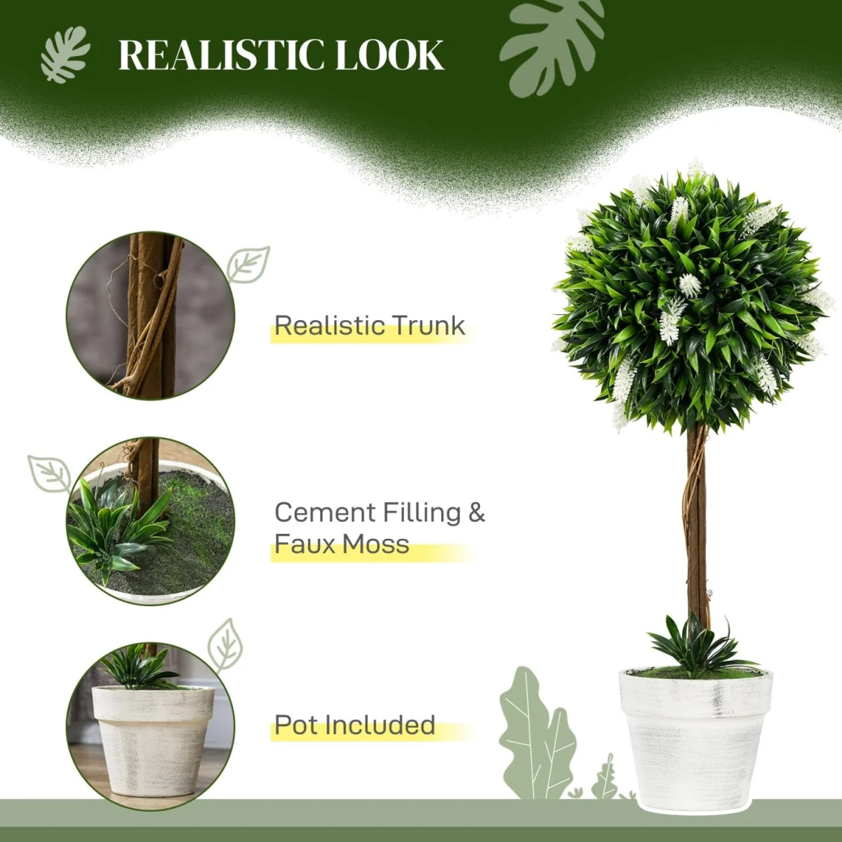 Fano Neri Set of 2 White Artificial Flower Ball Trees with Pots - 60cm – image 2