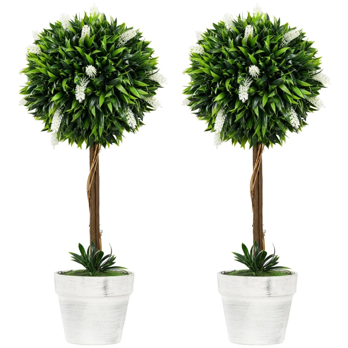 Fano Neri Set of 2 White Artificial Flower Ball Trees with Pots - 60cm – image 3