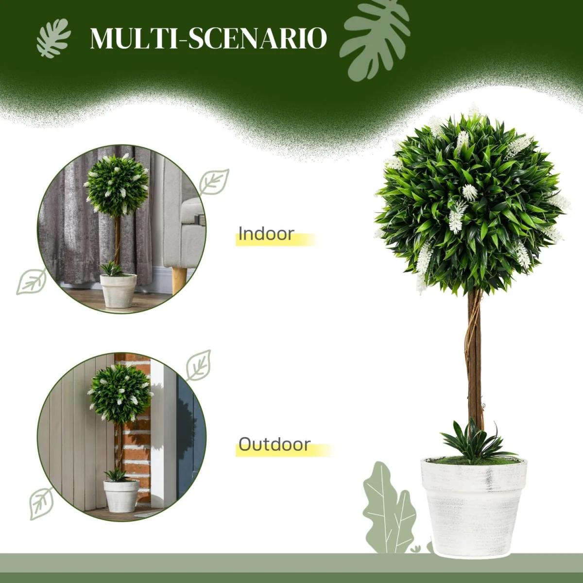 Fano Neri Set of 2 White Artificial Flower Ball Trees with Pots - 60cm – image 6
